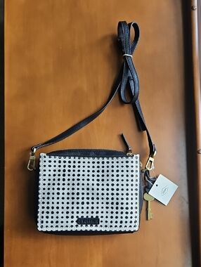 Fossil Black and Cream Polka Dot Crossbody, New With Tags